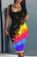 Black Yellow Casual Print Basic U Neck Vest Dresses