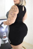 Black Casual Patchwork Hot Drill Half A Turtleneck Wrapped Skirt Dresses