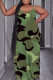 Army Green Casual Print Backless Spaghetti Strap Long Dresses