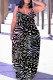 Black Sexy Casual Print Backless Spaghetti Strap Long Dresses
