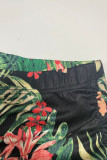 Rose Red Street Print Patchwork Draw String O Neck Sleeveless Two Pieces