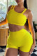 Yellow Casual Solid Backless Spaghetti Strap Sleeveless Two Pieces