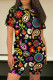 Black Yellow Casual Print Patchwork O Neck Short Sleeve Two Pieces