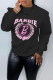 Black Casual Print Letter O Neck Tops