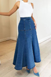 Blue Casual Solid Patchwork Basic High Waist Skinny Denim Skirts
