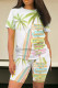 White Casual Print Patchwork O Neck Short Sleeve Two Pieces