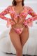 Multicolor Sexy Print Bandage Swimsuit Three Piece Set (With Paddings)