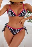 Black Sexy Striped Print Bandage Patchwork Backless Swimwears (With Paddings)