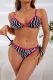 Black Sexy Striped Print Bandage Patchwork Backless Swimwears (With Paddings)