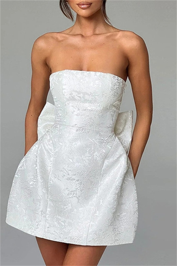 White Sexy Solid Patchwork Backless With Bow Strapless A Line Dresses