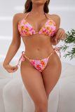 Multicolor Sexy Print Bandage Swimsuit Three Piece Set (With Paddings)