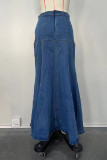 Blue Casual Solid Patchwork Basic High Waist Skinny Denim Skirts
