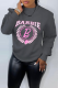 Dark Gray Casual Print Letter O Neck Tops