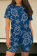 Deep Blue Casual Print Patchwork O Neck Short Sleeve Two Pieces