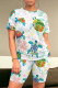 White Green Casual Print Patchwork O Neck Short Sleeve Two Pieces