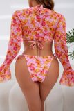 Multicolor Sexy Print Bandage Swimsuit Three Piece Set (With Paddings)