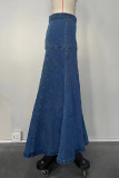 Blue Casual Solid Patchwork Basic High Waist Skinny Denim Skirts