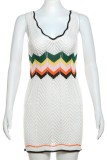 White Sexy Patchwork Contrast V Neck Vest Dresses