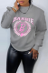 Light Gray Casual Print Letter O Neck Tops