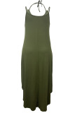 Ink Green Casual Solid Patchwork Backless Spaghetti Strap Sling Plus Size Dresses