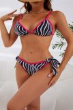Black Sexy Striped Print Bandage Patchwork Backless Swimwears (With Paddings)