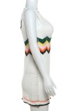 White Sexy Patchwork Contrast V Neck Vest Dresses