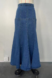 Blue Casual Solid Patchwork Basic High Waist Skinny Denim Skirts