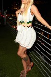 White Sexy Patchwork Contrast V Neck Vest Dresses