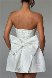 Pink Sexy Solid Patchwork Backless With Bow Strapless A Line Dresses