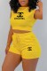 Yellow Casual Print Letter O Neck Sleeveless Two Pieces