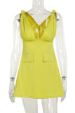 Pink Sexy Solid Patchwork V Neck Sleeveless Dresses