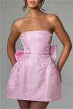 Pink Sexy Solid Patchwork Backless With Bow Strapless A Line Dresses
