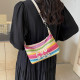 Colour Daily Letter Color Block Patchwork Zipper Bags