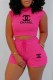 Rose Red Casual Print Letter O Neck Sleeveless Two Pieces