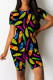 Multicolor Casual Print Patchwork O Neck Short Sleeve Two Pieces