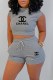 Grey Casual Print Letter O Neck Sleeveless Two Pieces
