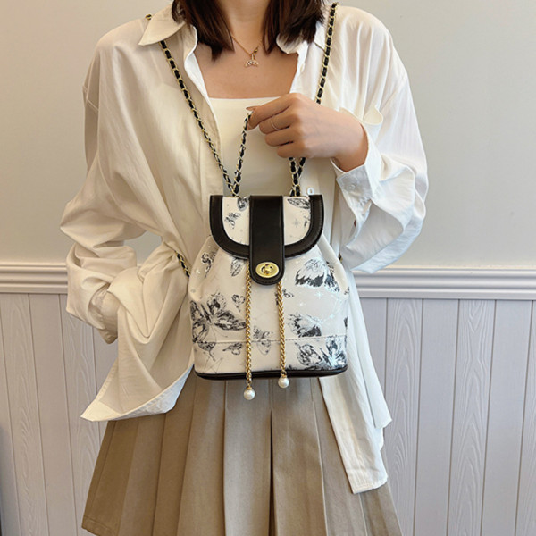 Black Daily Print Patchwork Bags