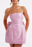 Pink Sexy Solid Patchwork Backless With Bow Strapless A Line Dresses
