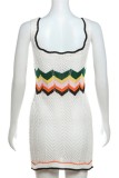 White Sexy Patchwork Contrast V Neck Vest Dresses