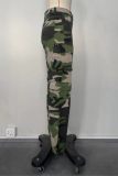 Camouflage Casual Camouflage Print Patchwork Pocket Regular High Waist Conventional Full Print Trousers