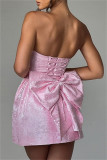 Pink Sexy Solid Patchwork Backless With Bow Strapless A Line Dresses