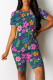 Dark Green Casual Print Patchwork O Neck Short Sleeve Two Pieces