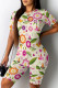 Apricot Casual Print Patchwork O Neck Short Sleeve Two Pieces