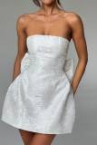 White Sexy Solid Patchwork Backless With Bow Strapless A Line Dresses