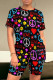 Black Red Casual Print Patchwork O Neck Short Sleeve Two Pieces