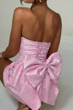 Pink Sexy Solid Patchwork Backless With Bow Strapless A Line Dresses