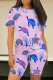 Light Purple Casual Print Patchwork O Neck Short Sleeve Two Pieces