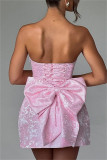 Pink Sexy Solid Patchwork Backless With Bow Strapless A Line Dresses