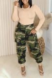 Camouflage Casual Camouflage Print Patchwork Pocket Regular High Waist Conventional Full Print Trousers
