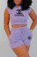 Purple Casual Print Letter O Neck Sleeveless Two Pieces
